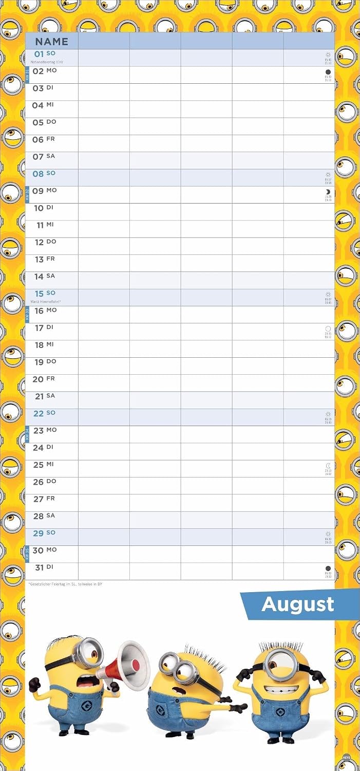Minions Familienplaner 2027: Familienkalender mit 5 Spalten. Wandkalender mit Schulferien und Stundenplänen. – Bild 9