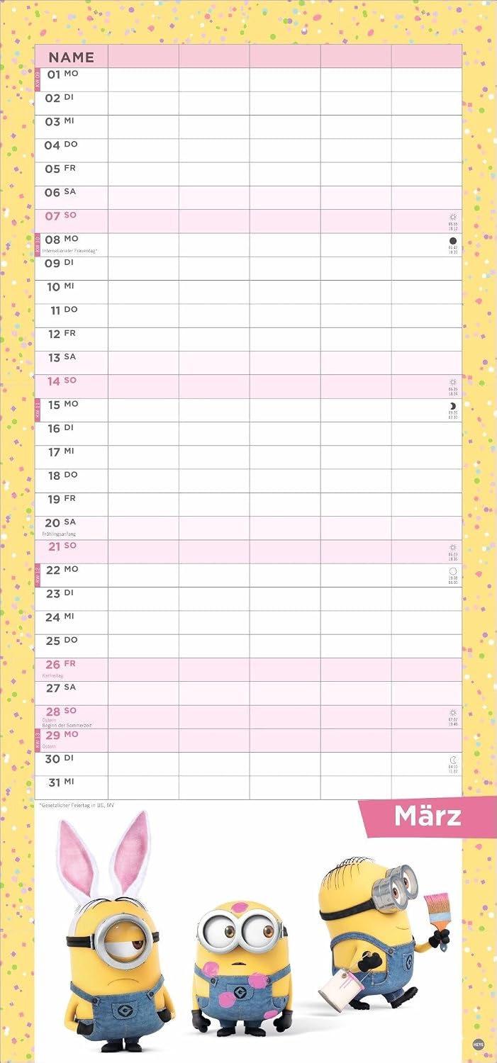 Minions Familienplaner 2027: Familienkalender mit 5 Spalten. Wandkalender mit Schulferien und Stundenplänen. – Bild 4