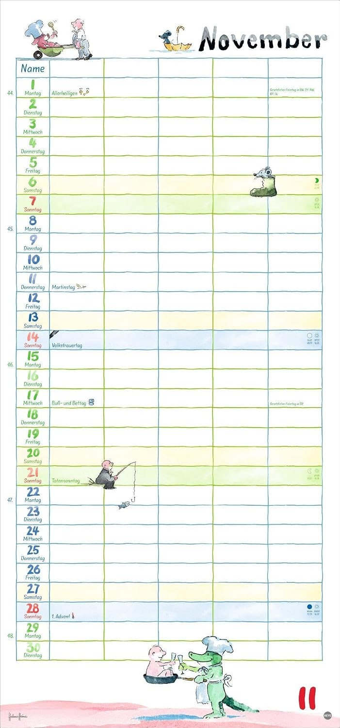Helme Heine: Familienplaner 2027: Familienkalender mit 5 Spalten. Liebevoll illustrierter Familien-Wandkalender mit Schulferien und Stundenplänen. – Bild 12