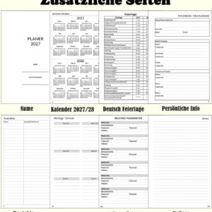 Calendar 2027 A5 Book Calendar 1 Week 2 Pages, Diary / Weekly Planner Ring Binder with Monthly Index, Password, Notes, Pocket, Spiral Bound Planner Jan-Dec 27, for Office, School & Families, German – Bild 6