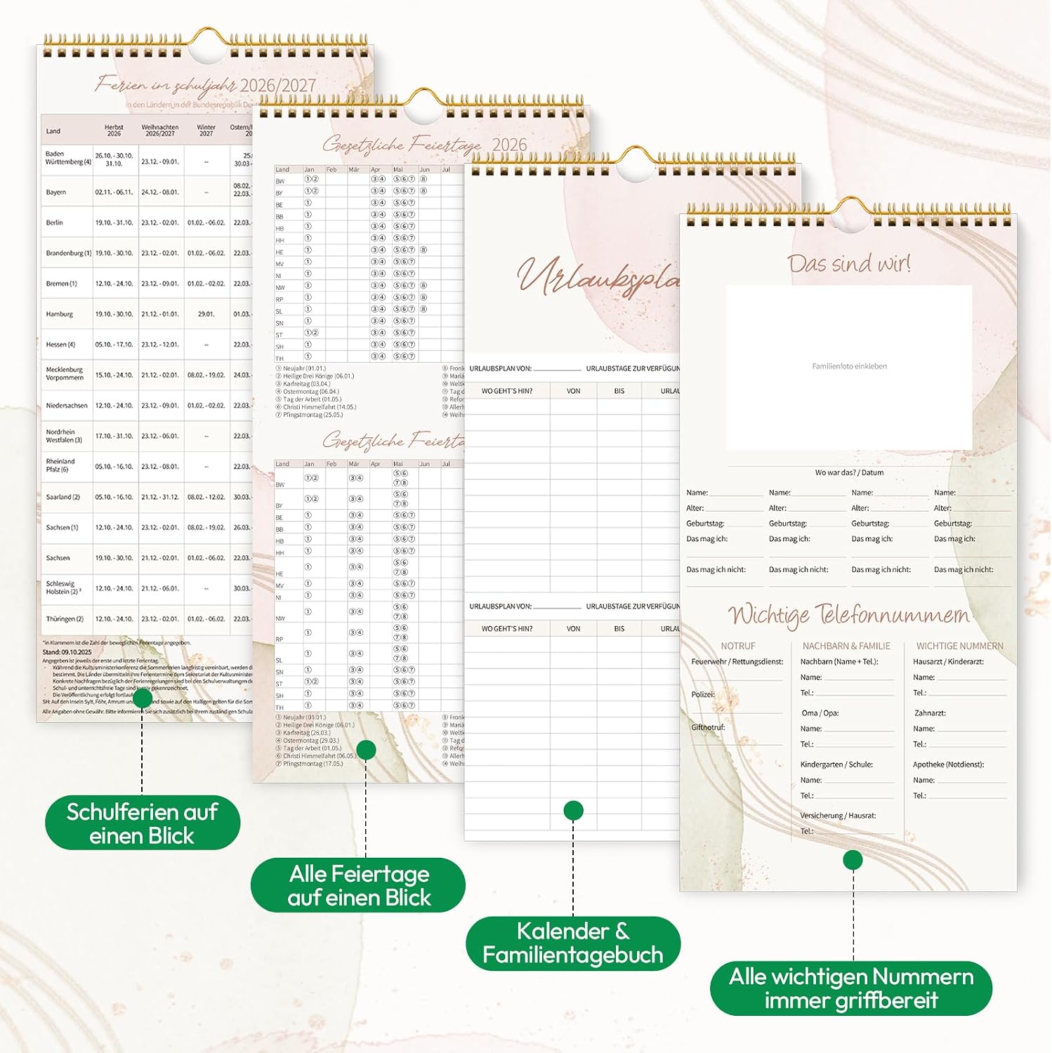 KONVINIT Family Planner 2027, 15 Month Calendar with 3 Columns & Stickers – Bild 5