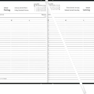 Alternative view of Book Calendar 1T/1S Black 2027: Daily Planner 15 x 21 cm with 1 Day per Page, Time Division 7-19 Clock, Day & Week Counting, Bookmark Ribbon & Corner Perforation for Work & Study