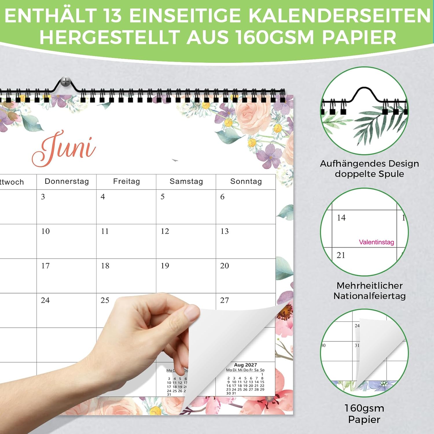 Calendar 2027 Wall Calendar A4 Monthly Calendar Year Planner Monthly Planner Monthly Overview for Two 2027 for the Whole Year with Holidays, Family Planner School Holidays Wall Calendar Family – Bild 6