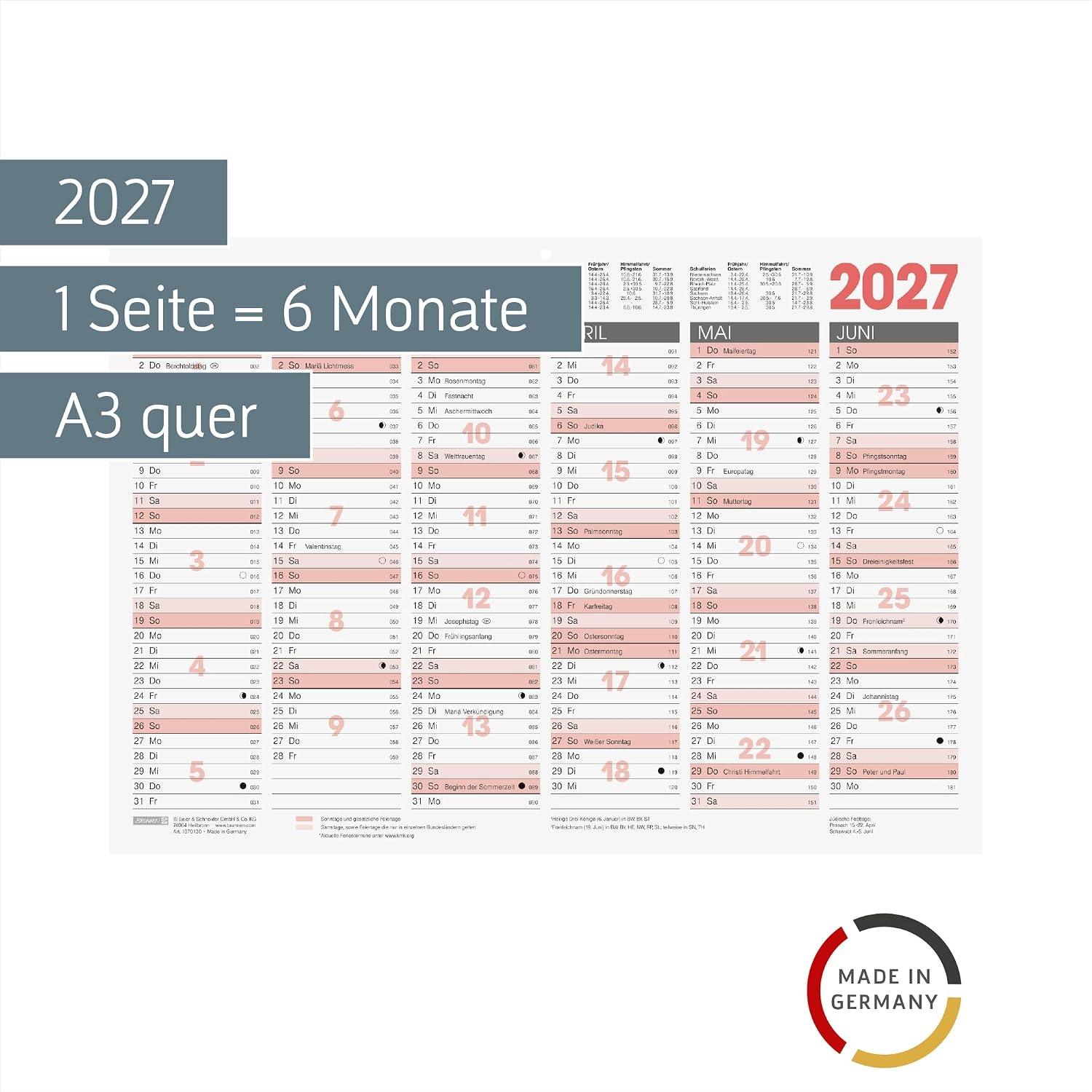 BRUNNEN Blackboard Calendar 2027 | A3 Landscape – Bild 2