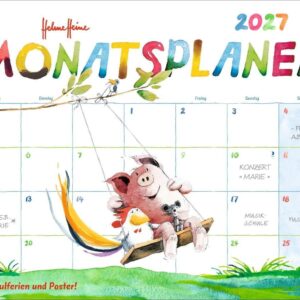 Helme Heine: Monatsplaner 2027: Liebevoll illustrierter Wandkalender von Helme Heine mit den drei Freunden. Termin-Kalender 2027 zum Eintragen. 44 x 34 cm. Querformat.