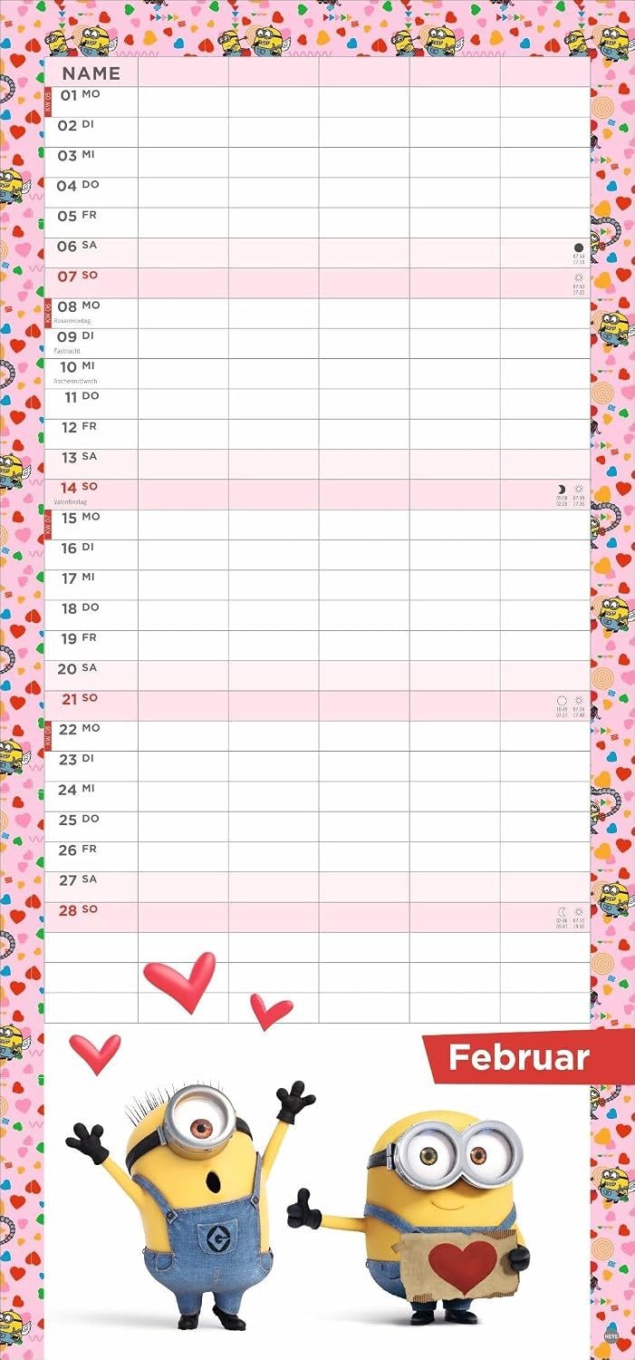 Minions Familienplaner 2027: Familienkalender mit 5 Spalten. Wandkalender mit Schulferien und Stundenplänen. – Bild 3
