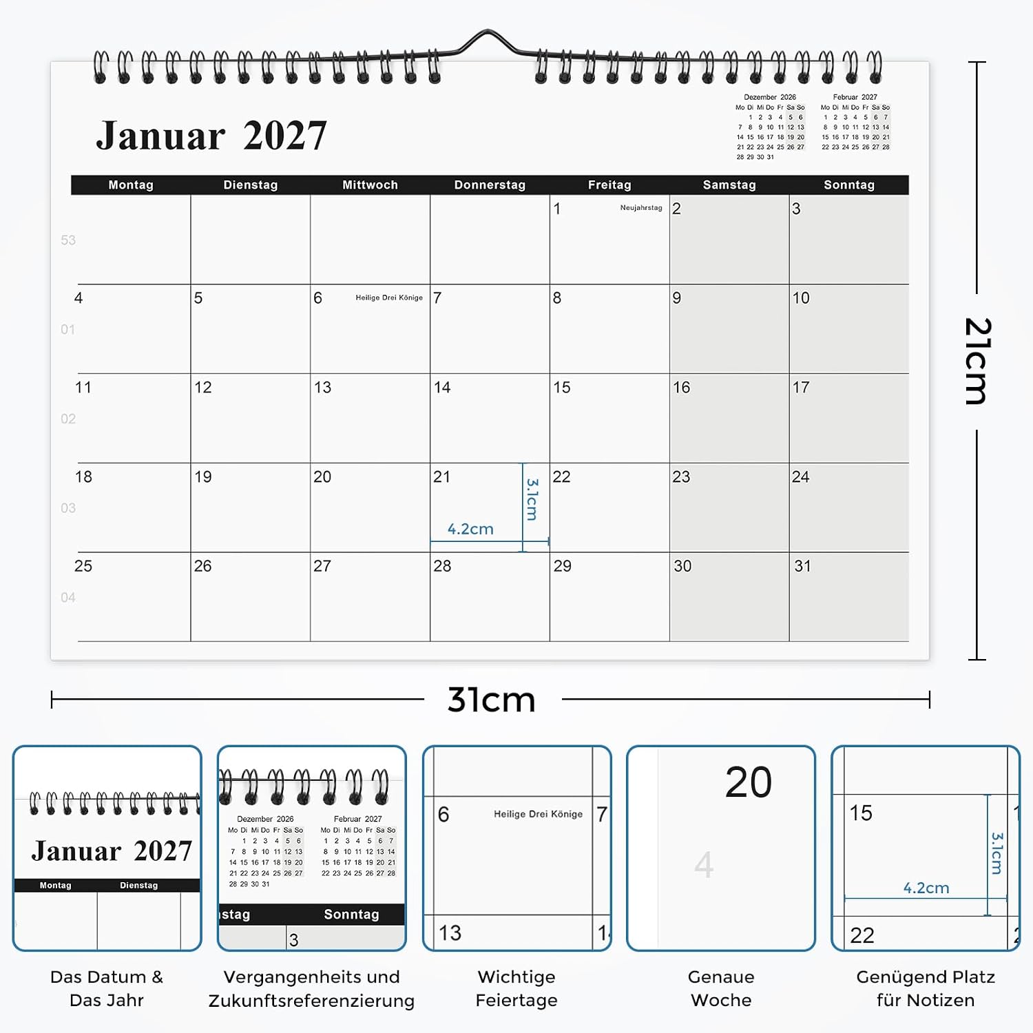 SKYDUE Calendar 2026 2027, Calendar 2027 Wall Calendar (Sept.2026-Dec.2027) – Bild 2