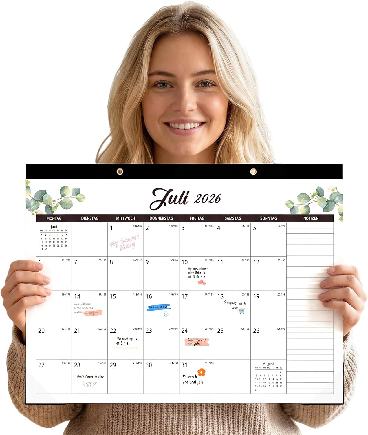 Calendar 2026/2027, 18 Month Large Wall Calendar, 43 x 30 cm, Green Leaves – Bild 2