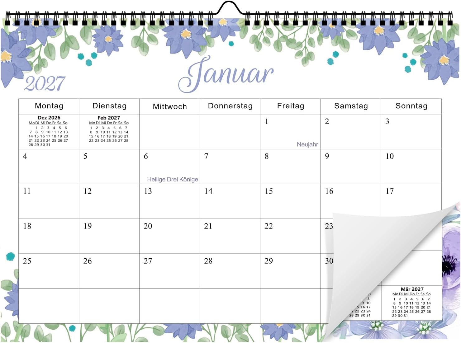 Calendar 2027 Wall Calendar A4 Monthly Calendar Year Planner Monthly Planner Monthly Overview for Two 2027 for the Whole Year with Holidays, Family Planner School Holidays Wall Calendar Family