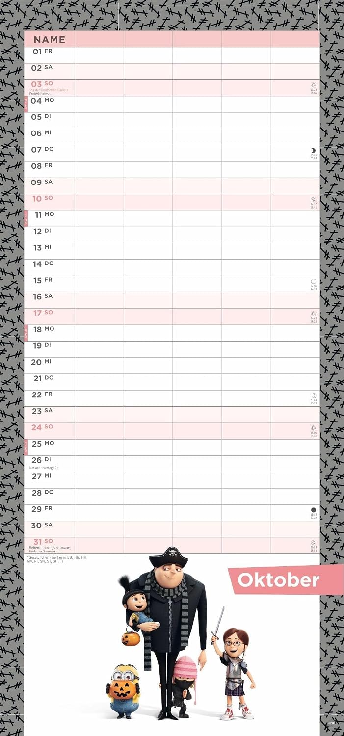 Minions Familienplaner 2027: Familienkalender mit 5 Spalten. Wandkalender mit Schulferien und Stundenplänen. – Bild 11
