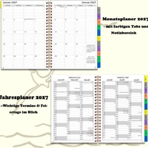 Calendar 2027 A5 Book Calendar 1 Week 2 Pages, Diary / Weekly Planner Ring Binder with Monthly Index, Password, Notes, Pocket, Spiral Bound Planner Jan-Dec 27, for Office, School & Families, German – Bild 5