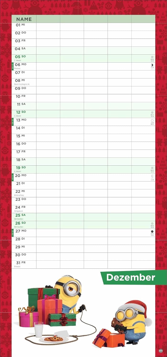 Minions Familienplaner 2027: Familienkalender mit 5 Spalten. Wandkalender mit Schulferien und Stundenplänen. – Bild 13