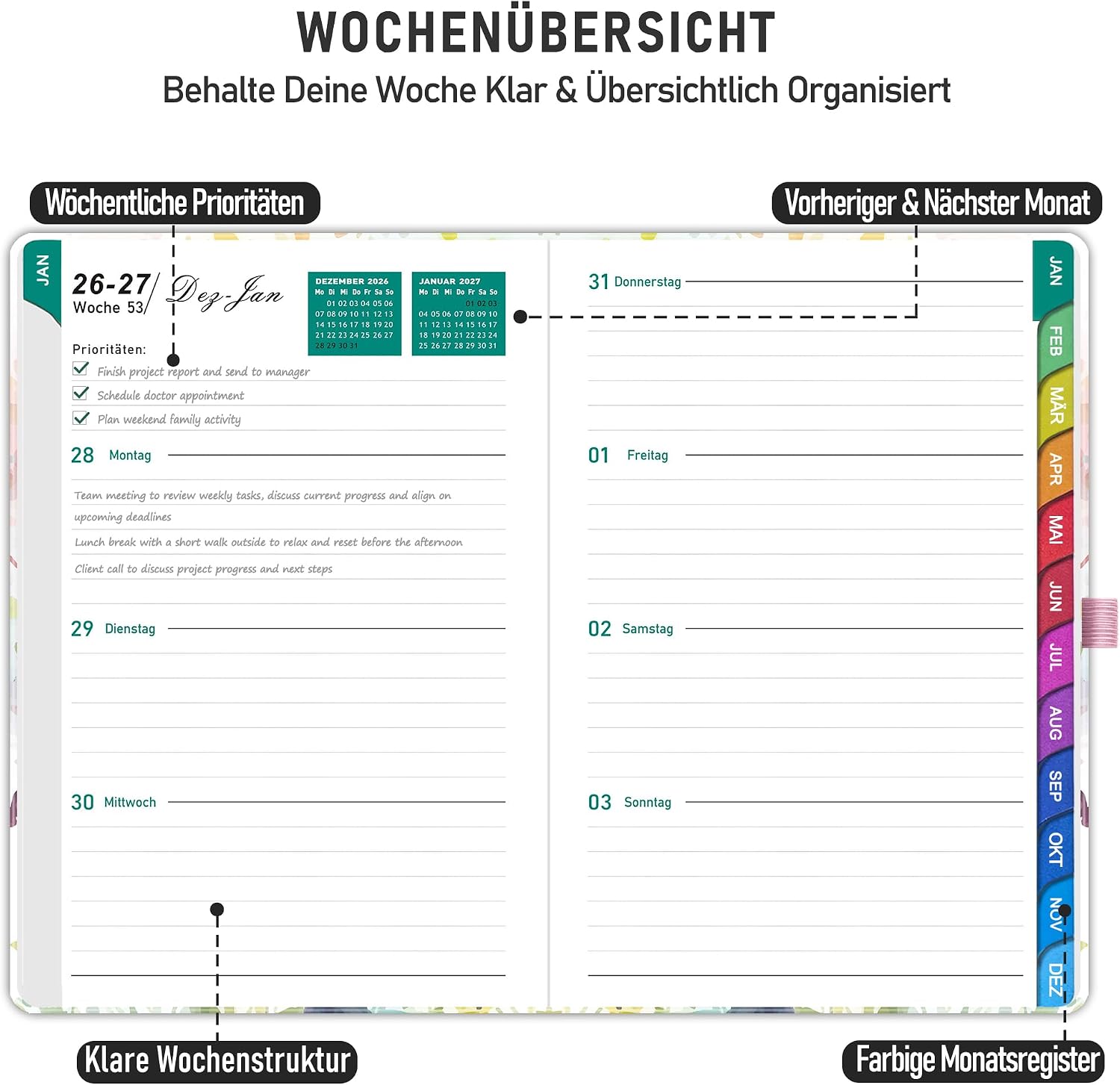 Calendar 2027 Book Calendar 1 Week 2 Pages A5 German – Bild 4
