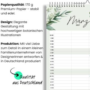 heaven+paper Familienkalender 2027 3 Spalten Green Kalender 2027 (21x42cm) – Bild 6