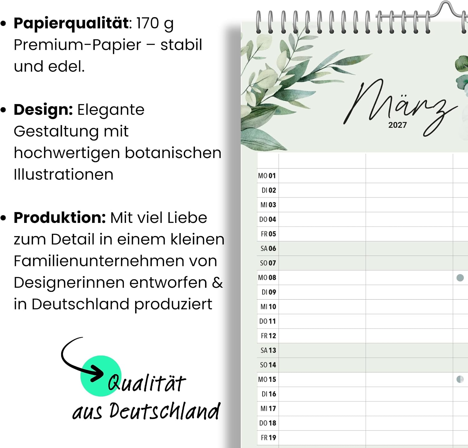 heaven+paper Familienkalender 2027 3 Spalten Green Kalender 2027 (21x42cm) – Bild 6