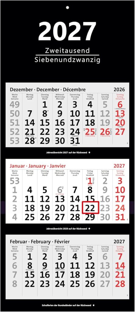 XXL 3-Month Calendar 2027 Black Large Wall Calendar Office Calendar
