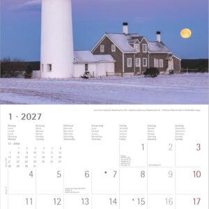 Leuchttürme 2027: Wandkalender 30x30 cm (30x60 cm geöffnet) mit Notizkalendarium, 12 Leuchtturm-Motiven und Bucket-List – Bild 2