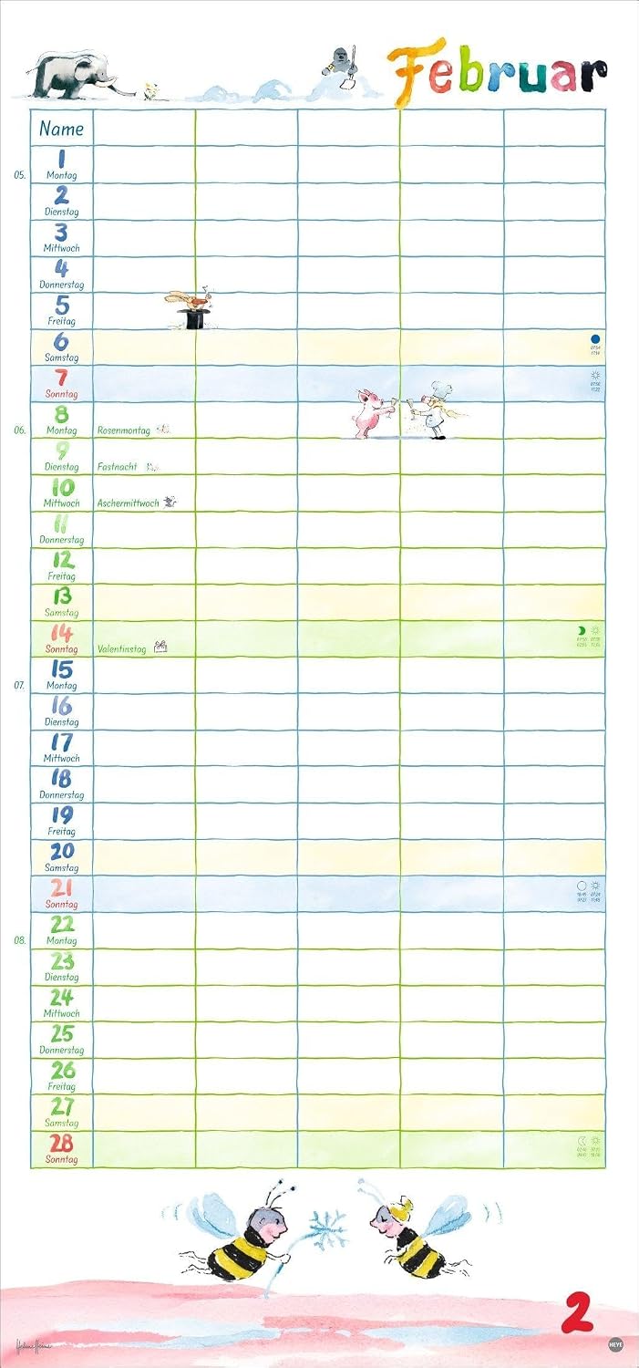 Helme Heine: Familienplaner 2027: Familienkalender mit 5 Spalten. Liebevoll illustrierter Familien-Wandkalender mit Schulferien und Stundenplänen. – Bild 3