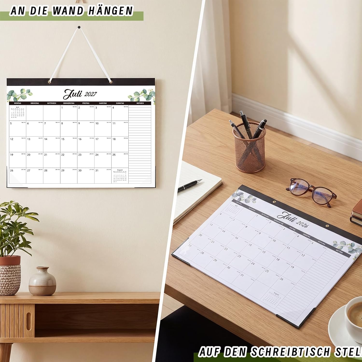 Calendar 2026/2027, 18 Month Large Wall Calendar, 43 x 30 cm, Green Leaves – Bild 6