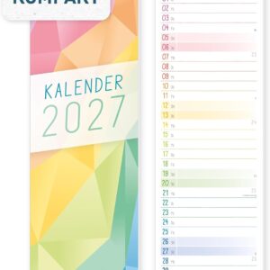 Häfft® Compact Striped Calendar 2027 Narrow (9 x 30 cm) "Rainbow"