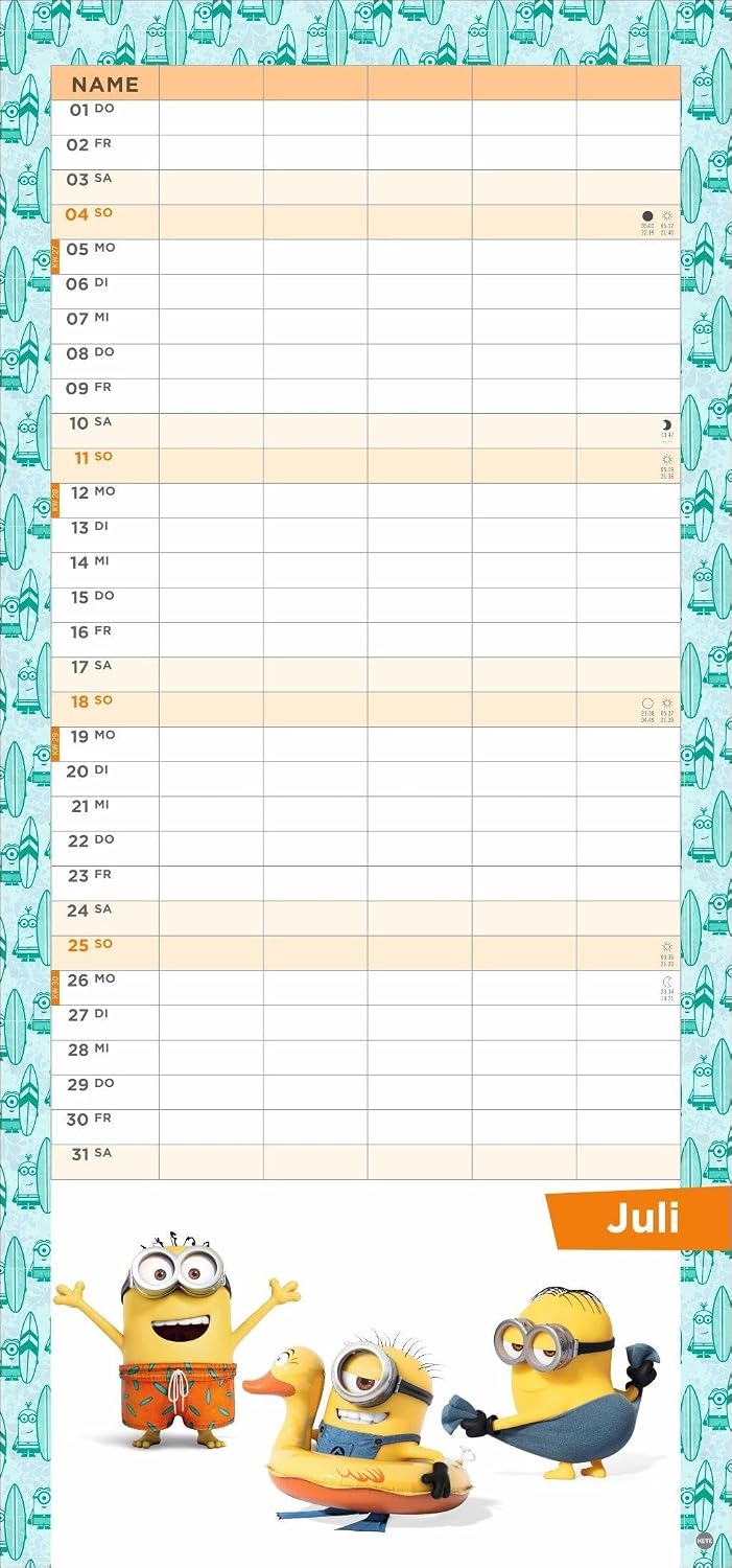 Minions Familienplaner 2027: Familienkalender mit 5 Spalten. Wandkalender mit Schulferien und Stundenplänen. – Bild 8