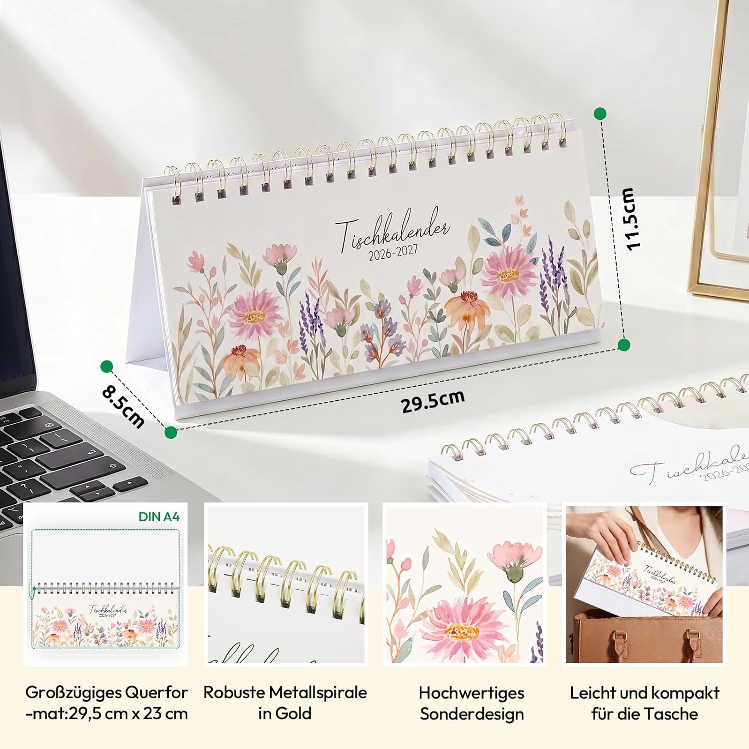 KONVINIT Desk Calendar 2026 2027, Calendar 2027 Weekly Calendar for Standing, Flower Motif Weekly Planner from July 2026 to December 2027, 1 Week 2 Pages, Desk Calendar for School Office Home – Bild 2