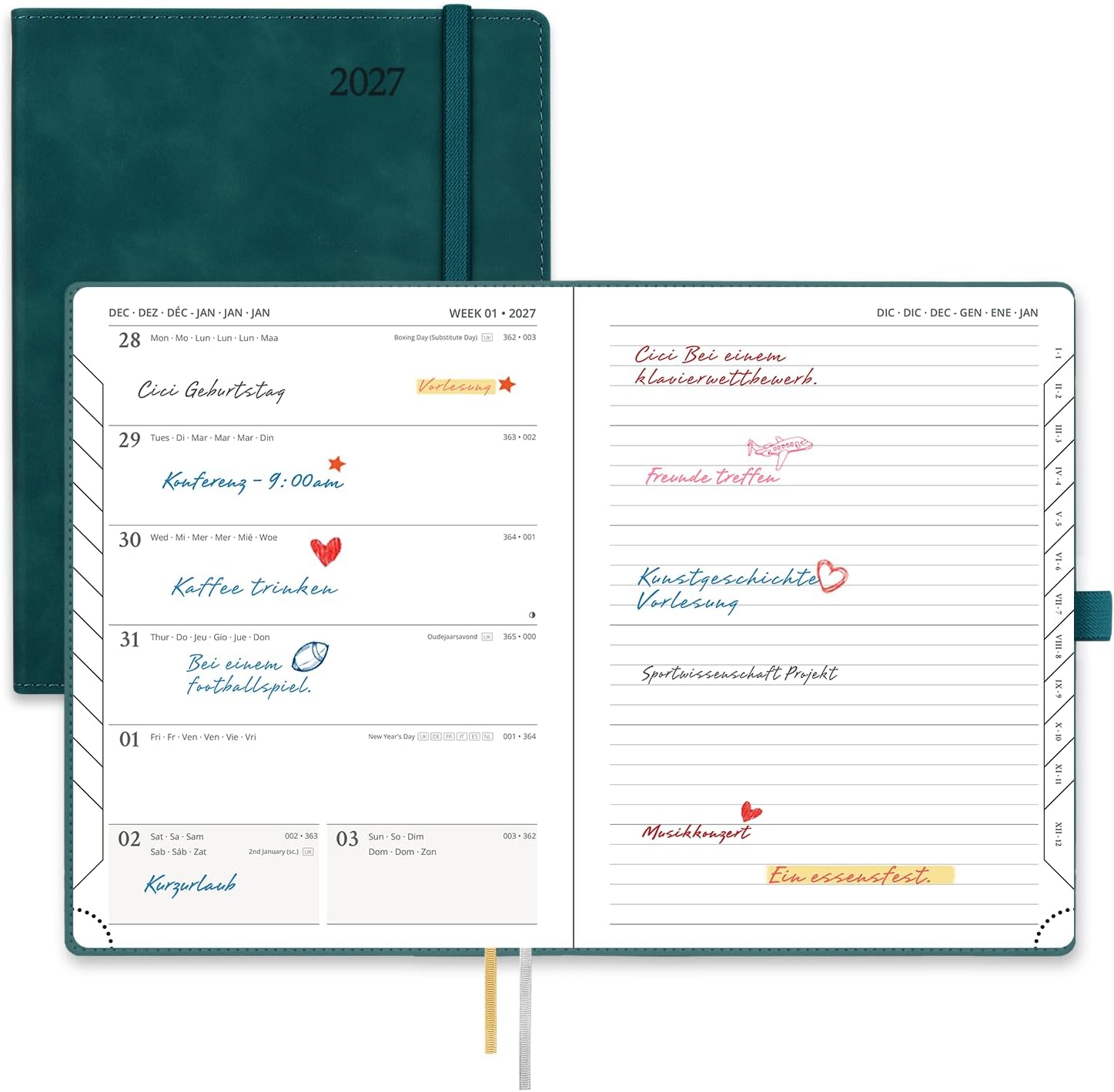 POPRUN Calendar 2027 Weekly Planner with Notes Approx. A5 (21.8 x 16.4 cm)