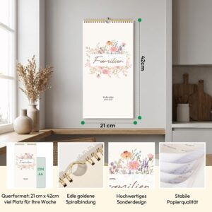 Alternative view of KONVINIT Family Calendar 2026/2027 3 Columns 21 x 42 cm, Calendar 2027 Wall Calendar Family Planner for 18 Months: July 26 to Dec 27 with Stickers Golden Spiral Binding