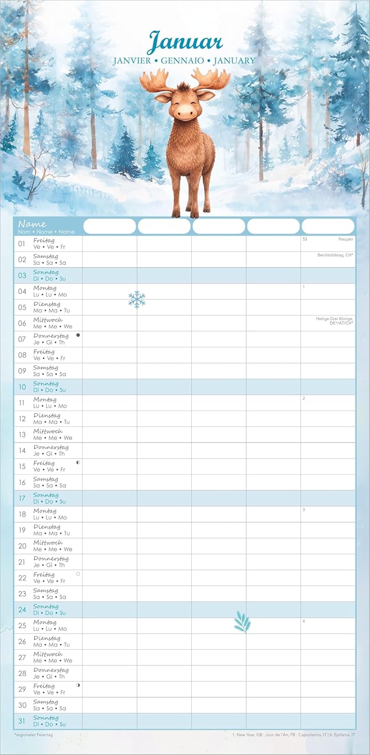 Familienplaner Tierzauber 2027: Familienkalender 22x45 cm mit 5 Spalten, liebevollen Tierillustrationen, Schulferien & Stundenplänen, ideal für Familien mit Kindern – Bild 2