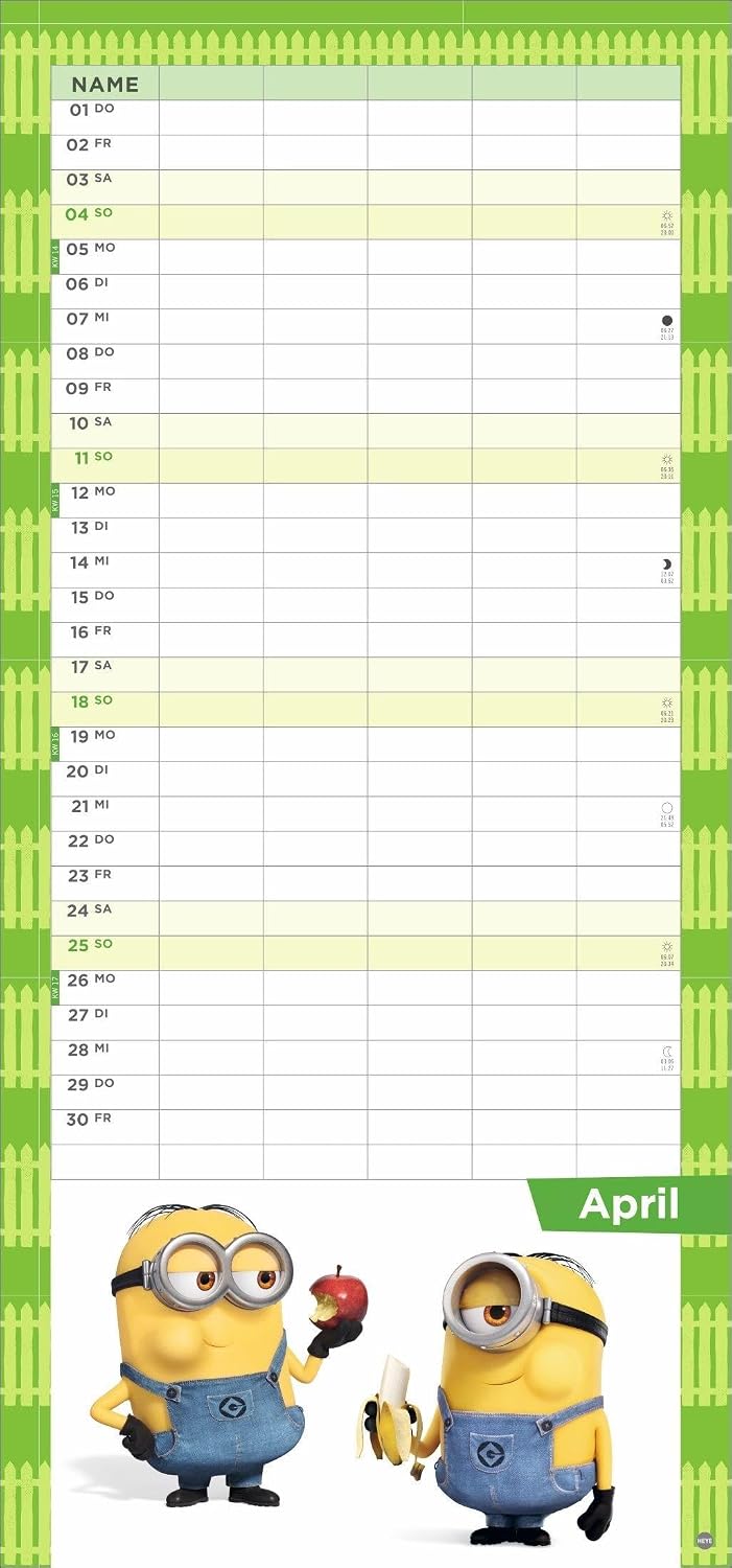 Minions Familienplaner 2027: Familienkalender mit 5 Spalten. Wandkalender mit Schulferien und Stundenplänen. – Bild 5