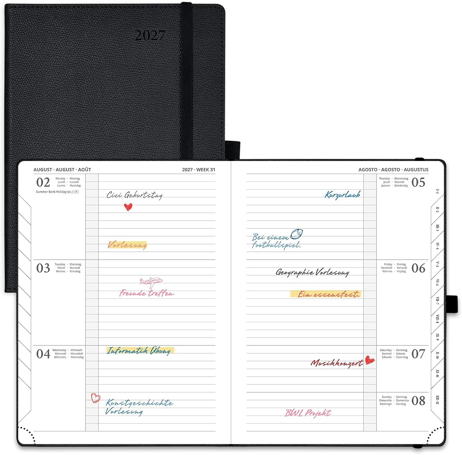 POPRUN Calendar 2027 Weekly Planner Horizontal Approx. A5 (21.8 x 16.4 cm