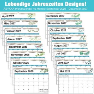 Wall Calendar 2026-2027 A4-16 Months from Sep 2026 Green Leaves German – Bild 3