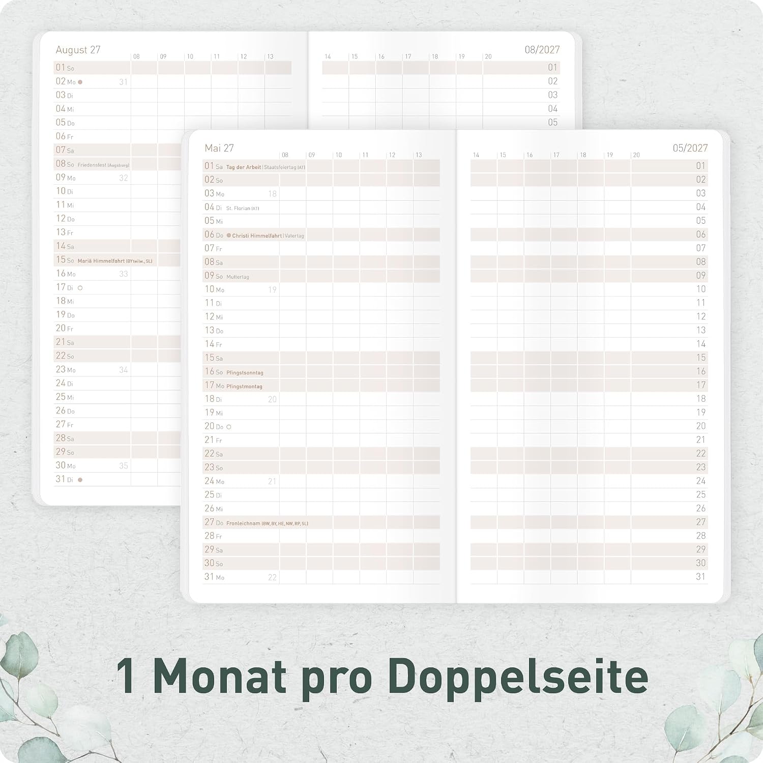 Häfft® Monthly Calendar 2027 A6 + Pocket Slim "Minty Leaves" – Bild 4