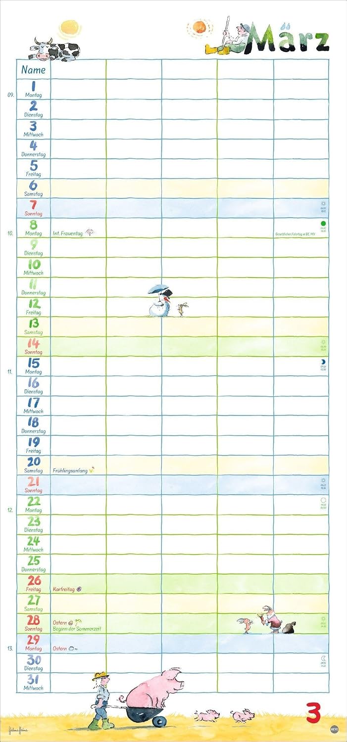 Helme Heine: Familienplaner 2027: Familienkalender mit 5 Spalten. Liebevoll illustrierter Familien-Wandkalender mit Schulferien und Stundenplänen. – Bild 4