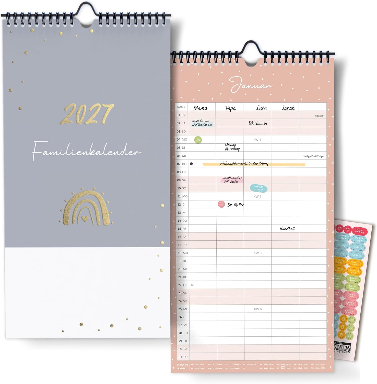 Family Planner 2027 with 5 Columns as Wall Calendar in Grey I OKT 2026 - Dec 2027 I 22 x 43 cm I Family Calendar Wall I Monthly Calendar with Holidays and Holidays, Timetables and Much More