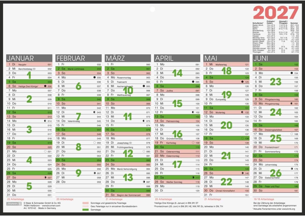 BRUNNEN Blackboard Calendar 2027 | A4 Landscape