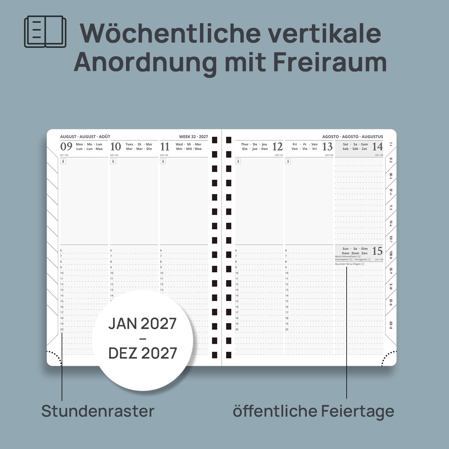 POPRUN Calendar 2027 Weekly Planner A5 (21 x 15.5 cm) Spiral Book Hardcover – Bild 4