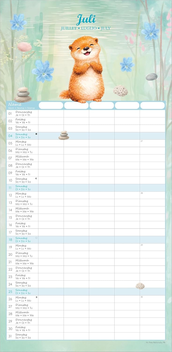 Familienplaner Tierzauber 2027: Familienkalender 22x45 cm mit 5 Spalten, liebevollen Tierillustrationen, Schulferien & Stundenplänen, ideal für Familien mit Kindern – Bild 5