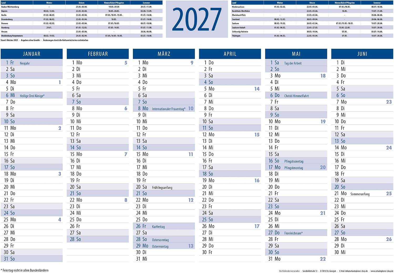Blackboard Calendar 2027 DIN A4 (Pack of 3 in Blue) – Bild 2