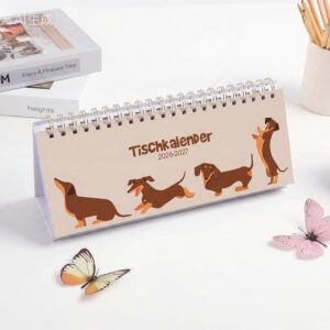 KONVINIT Desk Calendar 2026 2027, Weekly Planner 2027 with Stand Desk Calendar, 1 Week 2 Pages, Cute Dachshund Motif Standing Calendar 2027 for School Office Home (Landscape) – Bild 9