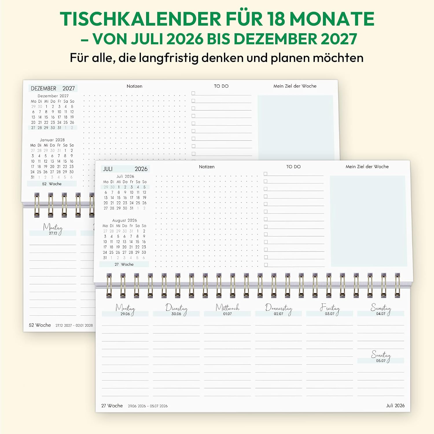 KONVINIT Desk Calendar 2026 2027, Calendar 2027 Weekly Calendar for Standing, Flower Motif Weekly Planner from July 2026 to December 2027, 1 Week 2 Pages, Desk Calendar for School Office Home – Bild 7