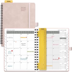 POPRUN Calendar 2026 2027 Spiral Book Monthly Planner Approx. A5 (21.8 x