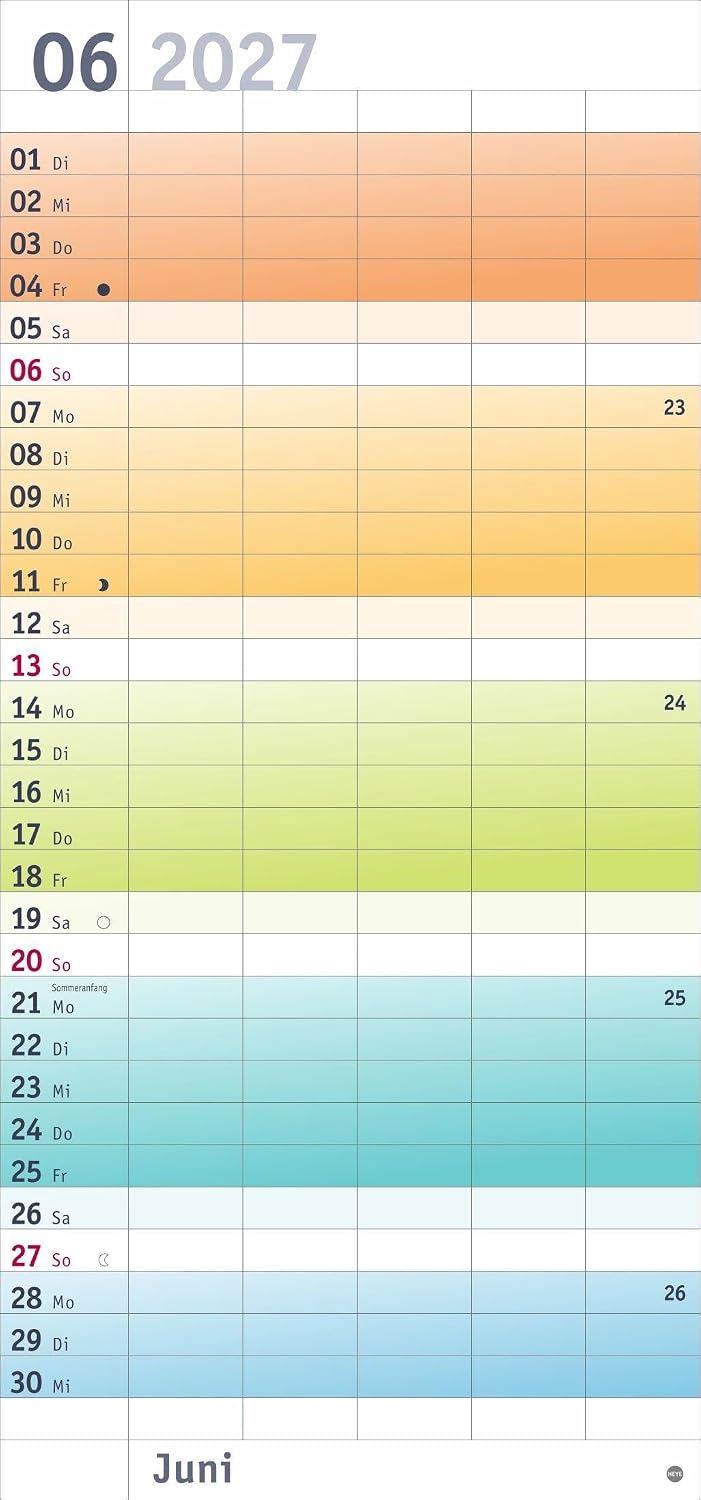 Bunte Wochen Familienplaner 2027: Praktischer Wandplaner mit 5 Spalten. Familien Wandkalender mit Schulferien und 3-Monats-Ausblick aufs Folgejahr. Terminkalender 2027. – Bild 7