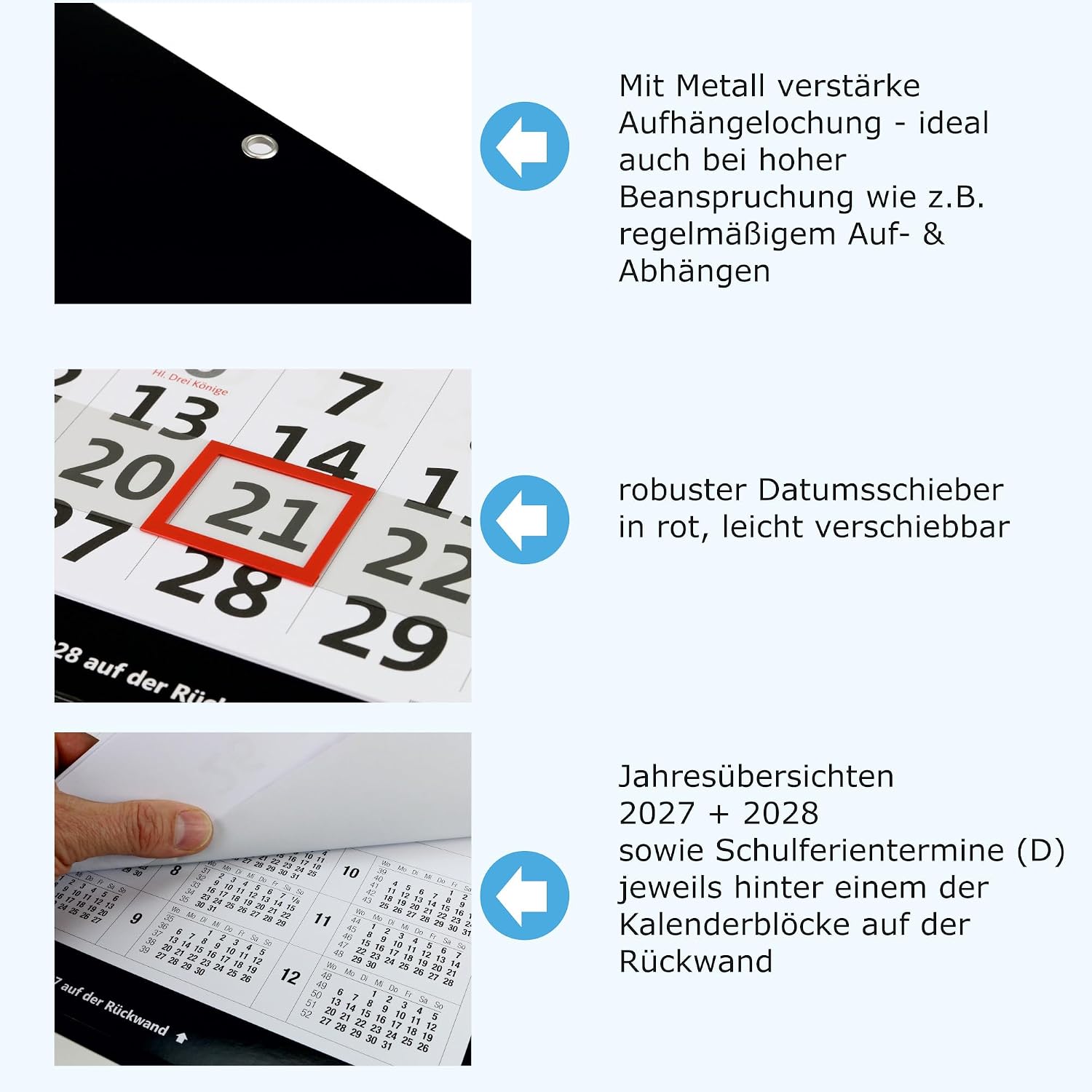 XXL 3-Month Calendar 2027 Black Large Wall Calendar Office Calendar – Bild 3