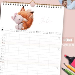 Schöne Güter® Family Calendar 2027 Family Planner 5 Columns with Stickers Holidays and Holidays Animal Illustrations 23 x 43 cm Art Calendar Drawn Playful Dreamy Artist Edition – Bild 3