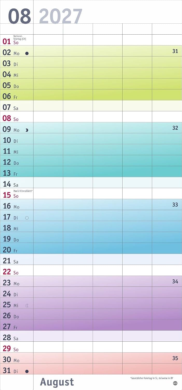 Bunte Wochen Familienplaner 2027: Praktischer Wandplaner mit 5 Spalten. Familien Wandkalender mit Schulferien und 3-Monats-Ausblick aufs Folgejahr. Terminkalender 2027. – Bild 9