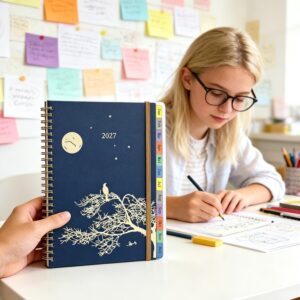 Alternative view of Calendar 2027 A5 Book Calendar 1 Week 2 Pages, Diary / Weekly Planner Ring Binder with Monthly Index, Password, Notes, Pocket, Spiral Bound Planner Jan-Dec 27, for Office, School & Families, German