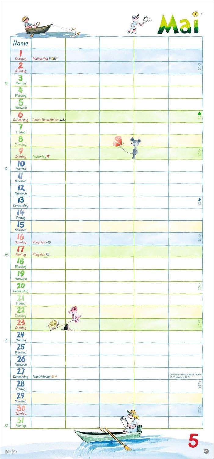 Helme Heine: Familienplaner 2027: Familienkalender mit 5 Spalten. Liebevoll illustrierter Familien-Wandkalender mit Schulferien und Stundenplänen. – Bild 6