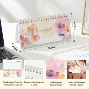 Alternative view of KONVINIT Desk Calendar 2026 2027 Landscape Calendar 2027 Table Flower Motif Weekly Calendar / Table Planner from July 2026 to December 2027, 1 Week 2 Pages, Standing Calendar for School Office Home