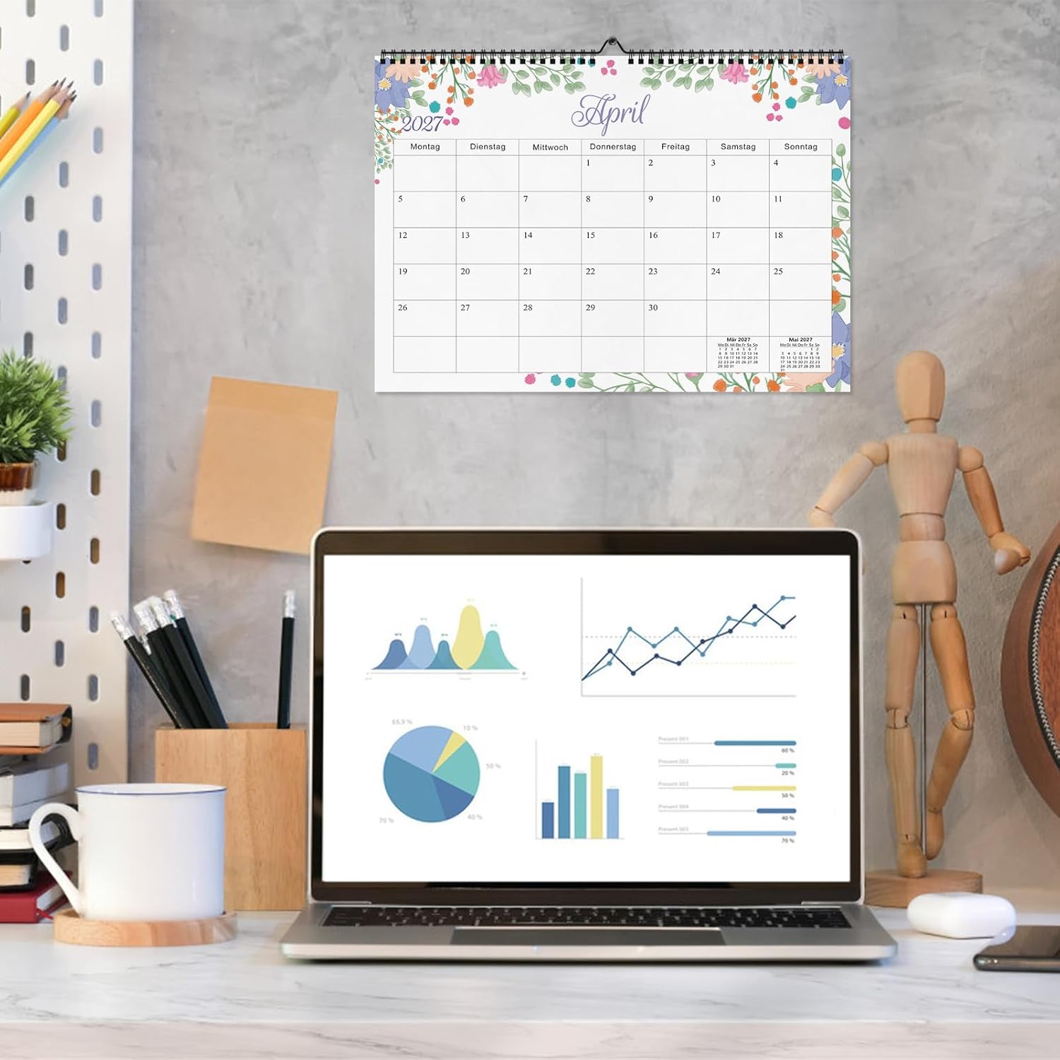 Calendar 2027 Wall Calendar A4 Monthly Calendar Year Planner Monthly Planner Monthly Overview for Two 2027 for the Whole Year with Holidays, Family Planner School Holidays Wall Calendar Family – Bild 4